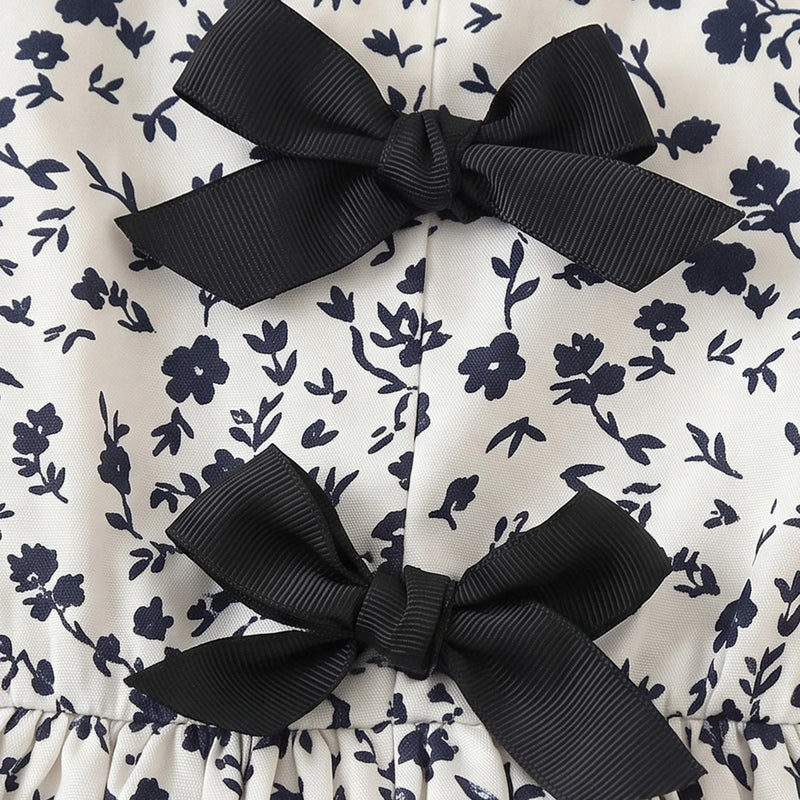 Girls Black Floral Long Sleeve Fit & Flare Dress Casual Dresses