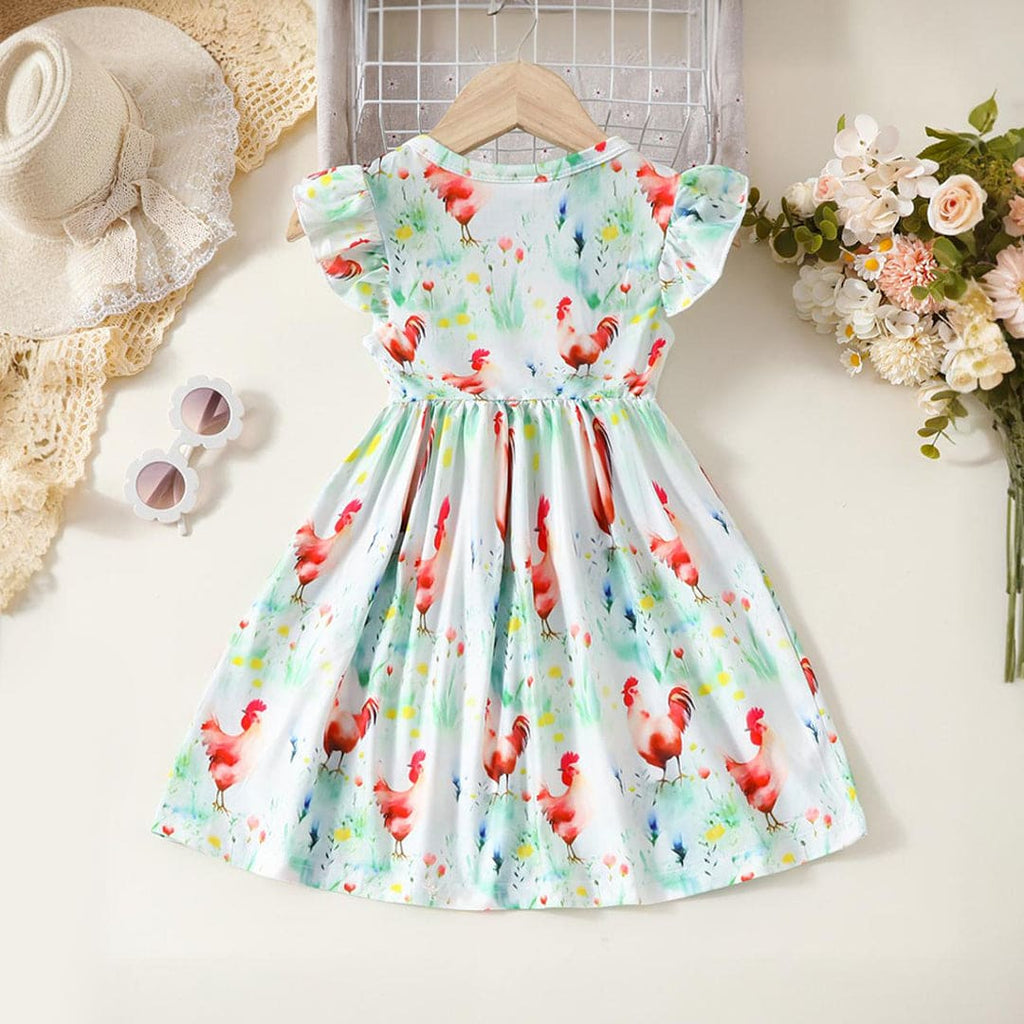 Girls Bird Print Fit & Flare Dress Casual Dresses   