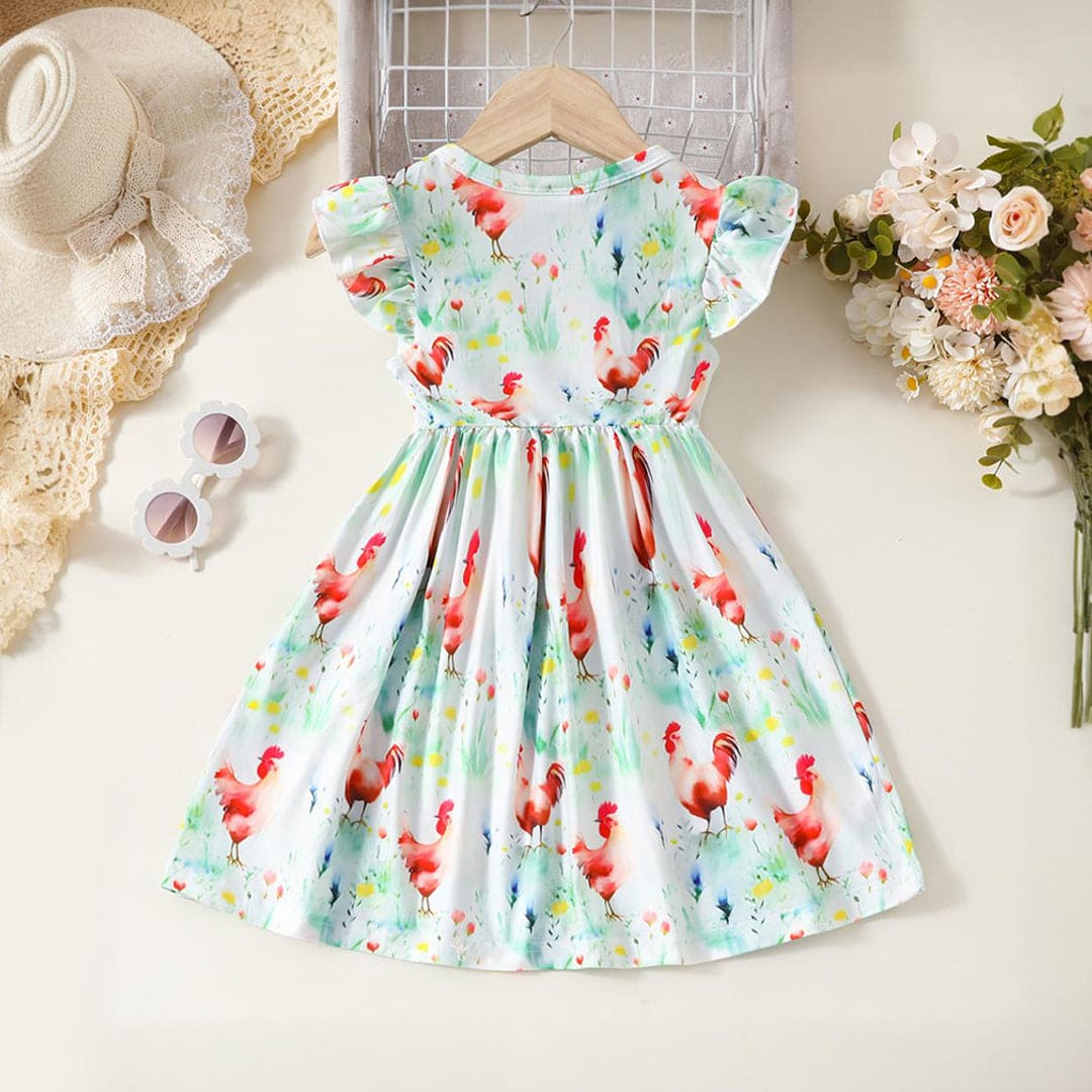 Girls Bird Print Fit & Flare Dress Casual Dresses   