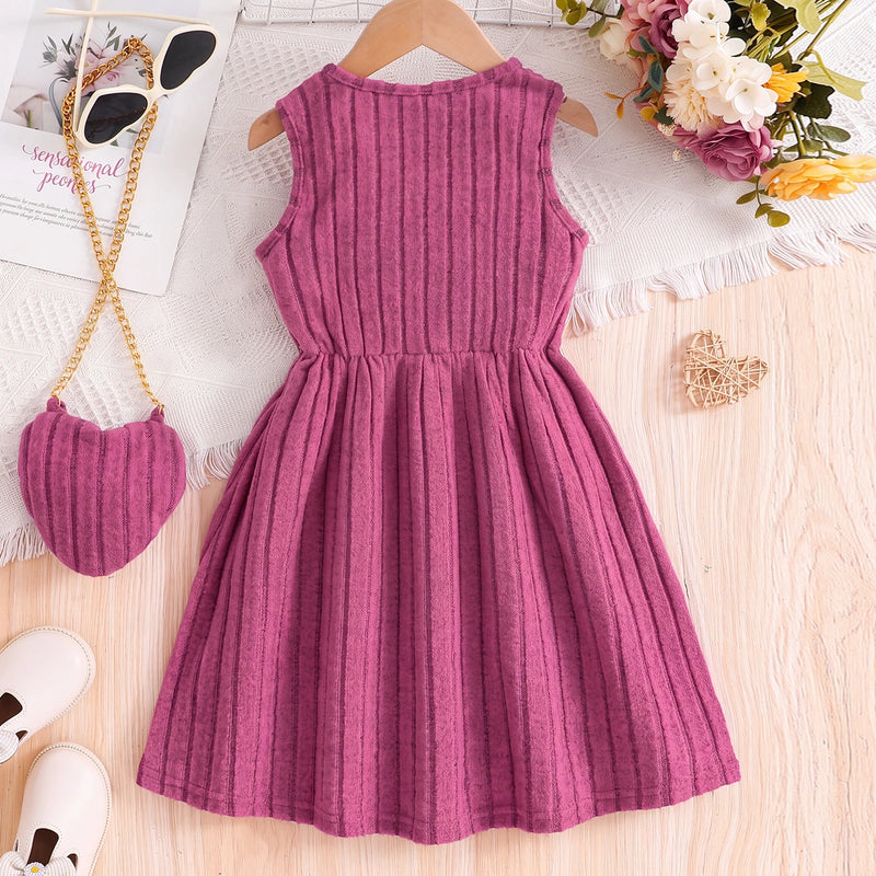 Girls Pink Textured Sleeveless A-line Dress Casual Dresses