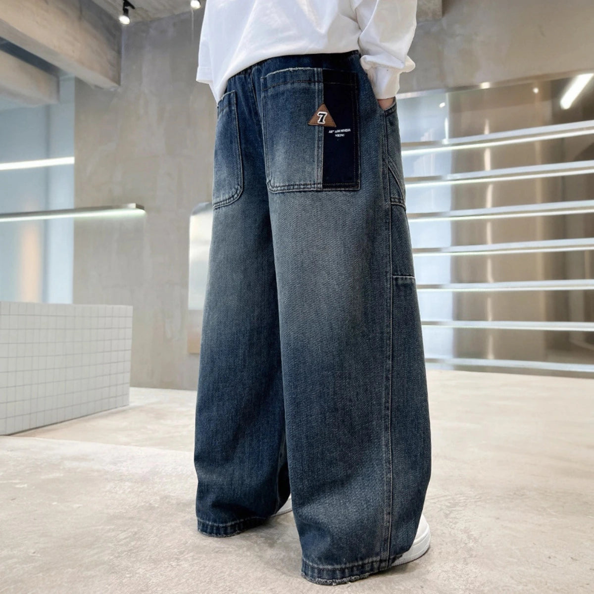 Boys Blue Relaxed Fit Wide Leg Denim Jeans Pants
