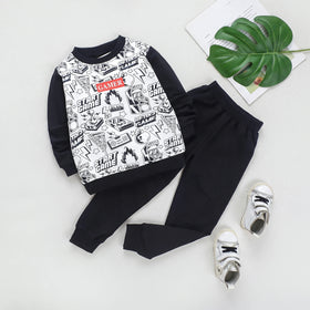 Boys Black Gaming Print Sweatshirt With Joggers Sets Sets Black 1-2 Y