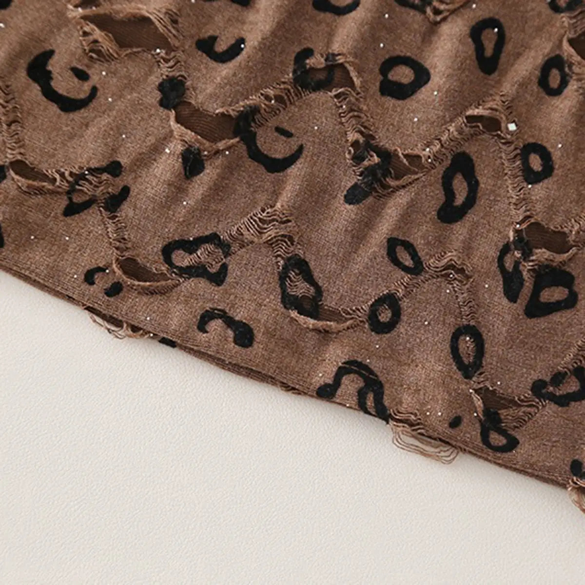 Boys Brown Leopard Distressed Print T-Shirt With Denim Shorts Sets Sets