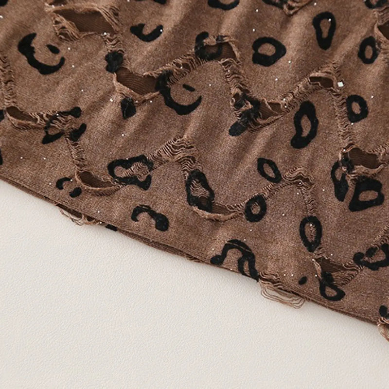 Boys Brown Leopard Distressed Print T-Shirt With Denim Shorts Sets Sets