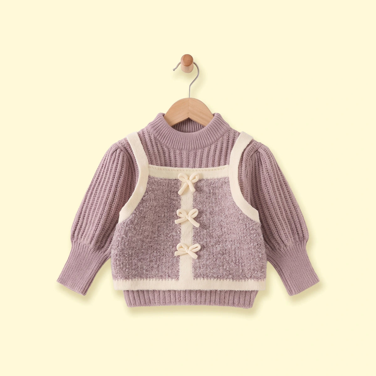 Girls Mauve Bow Applique Long Sleeve Sweater Sweaters & Cardigans Mauve 1-2 Y