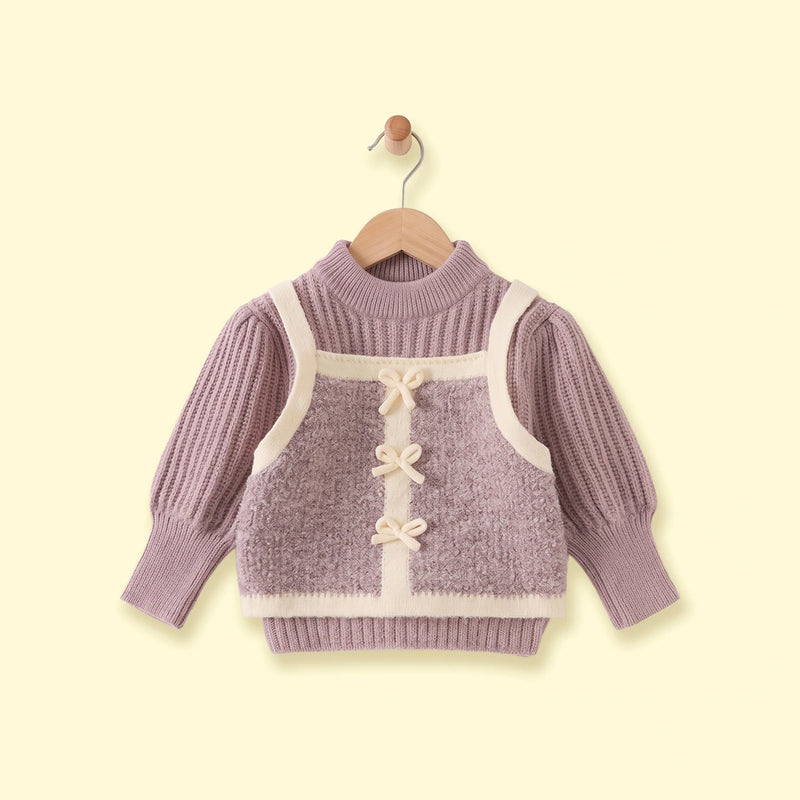 Girls Mauve Bow Applique Long Sleeve Sweater Sweaters & Cardigans Mauve 1-2 Y
