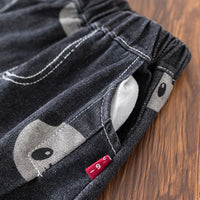 Boys Black Panda Printed Denim Jacket With T-Shirt & Joggers Set Sets