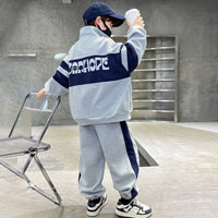 Boys Grey Colorblocked Front Open Sweatshirt With Pants Sets 2 pc. Sets
