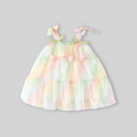 Girls Green Sleeveless Tiered Dress With Bow Details Casual Dresses