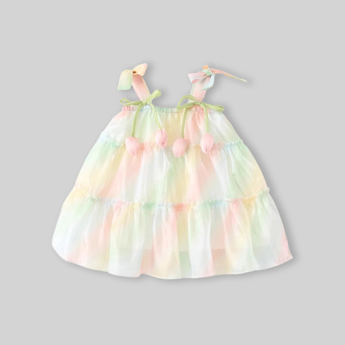 Girls Green Sleeveless Tiered Dress With Bow Details Casual Dresses