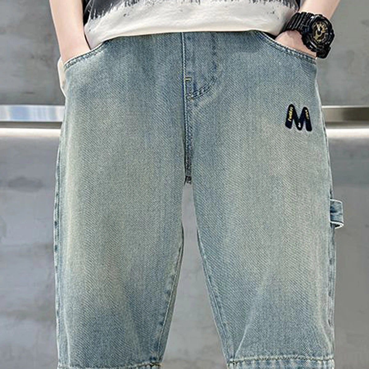 Boys Light Blue Embroidered Denim Shorts Shorts
