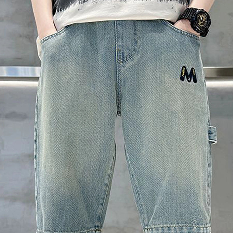 Boys Light Blue Embroidered Denim Shorts Shorts
