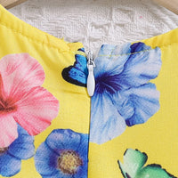 Girls Yellow Floral Fit & Flare Dress With Flutter Sleeves Casual Dresses