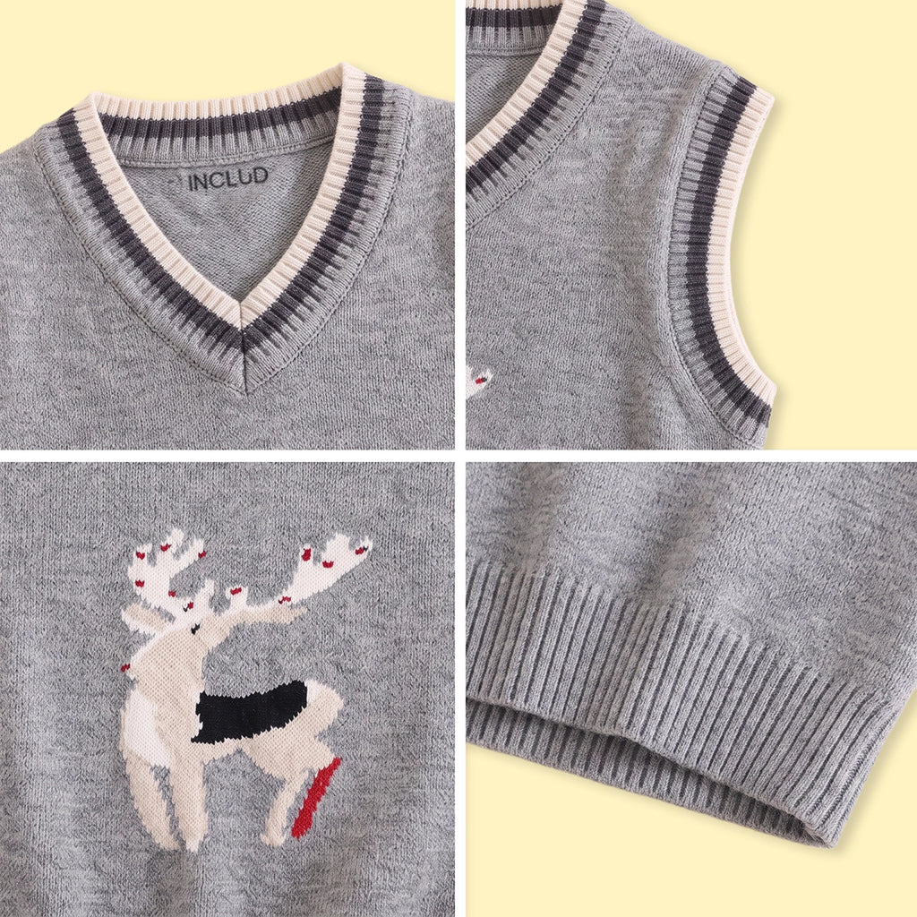 Boys Grey Jacquard V-Neck Sweater Vest Sweaters & Cardigans
