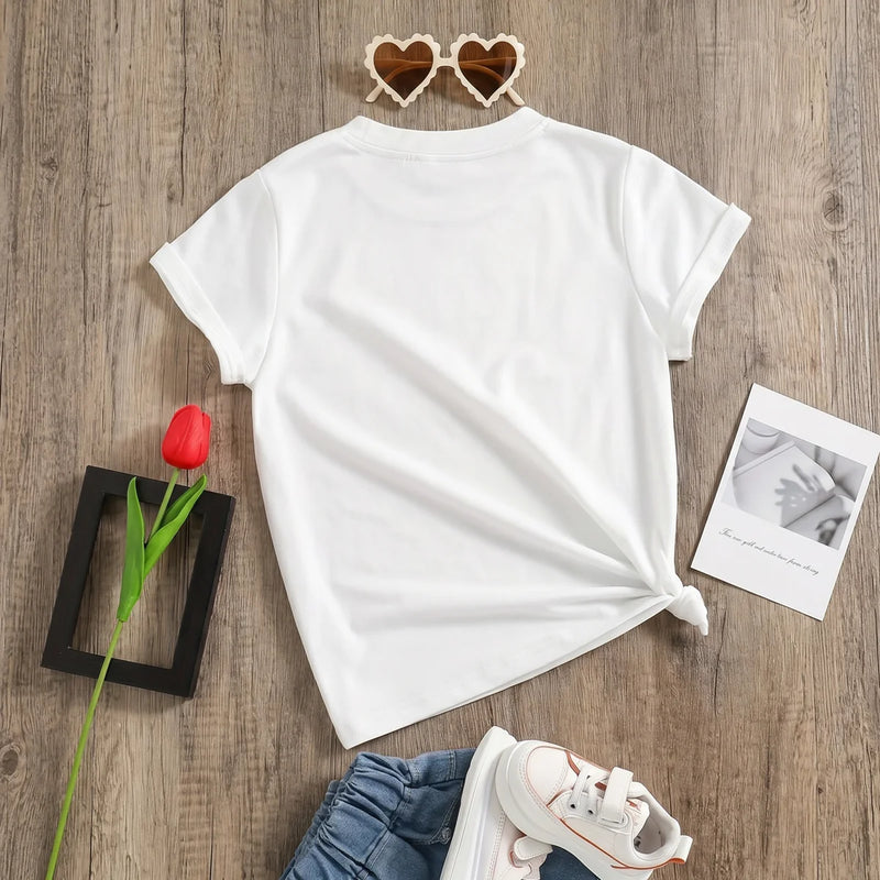Girls White Bow Graphic Short Sleeve T-Shirt Tshirts