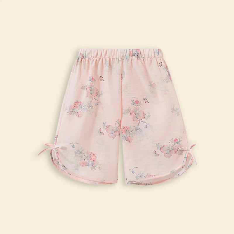 Girls Pink Floral Print Top & shorts Co-ord Sets Sets