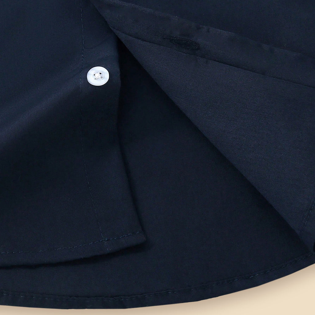 Boys Navy Blue Long Sleeves Contrast Inner Cuffs Shirt Shirts