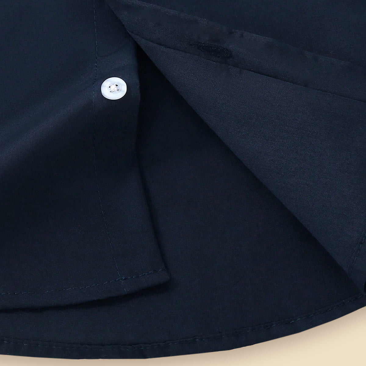 Boys Navy Blue Long Sleeves Contrast Inner Cuffs Shirt Shirts