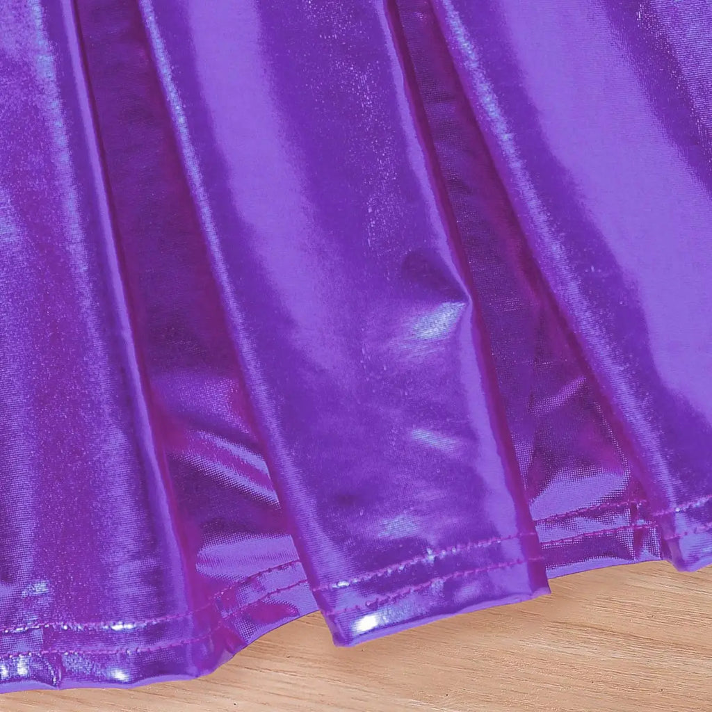 Girls Purple Graphics Sleeveless Top With Pleated Skirt Set Sets