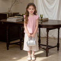 Girls Pink Flutter Sleeve Top With Floral Print Capri Sets 2 pc. Sets