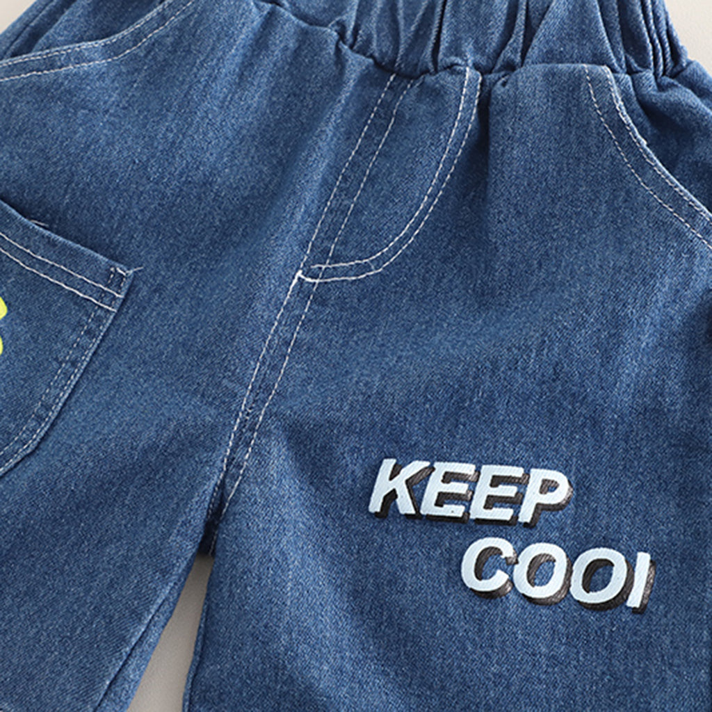 Boys Red Excavator Printed T-Shirt With Denim Shorts Set 2 pc. Sets