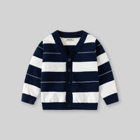 Boys Navy Blue Cardigan With Self-Design Stripe Patterns Sweaters & Cardigans