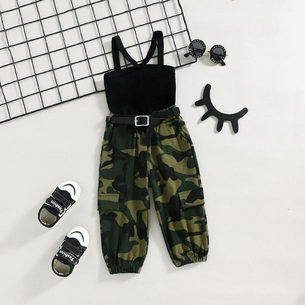 Girls Crop Top with Camouflage Cargos Set