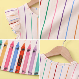 Girls Multicolour Striped Flutter Sleeve A-line Dress Casual Dresses
