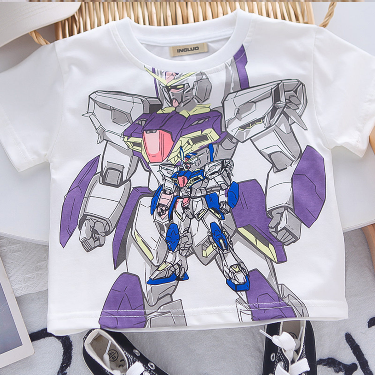 Boys Robot Printed T-Shirt With Purple Shorts Set 2 pc. Sets