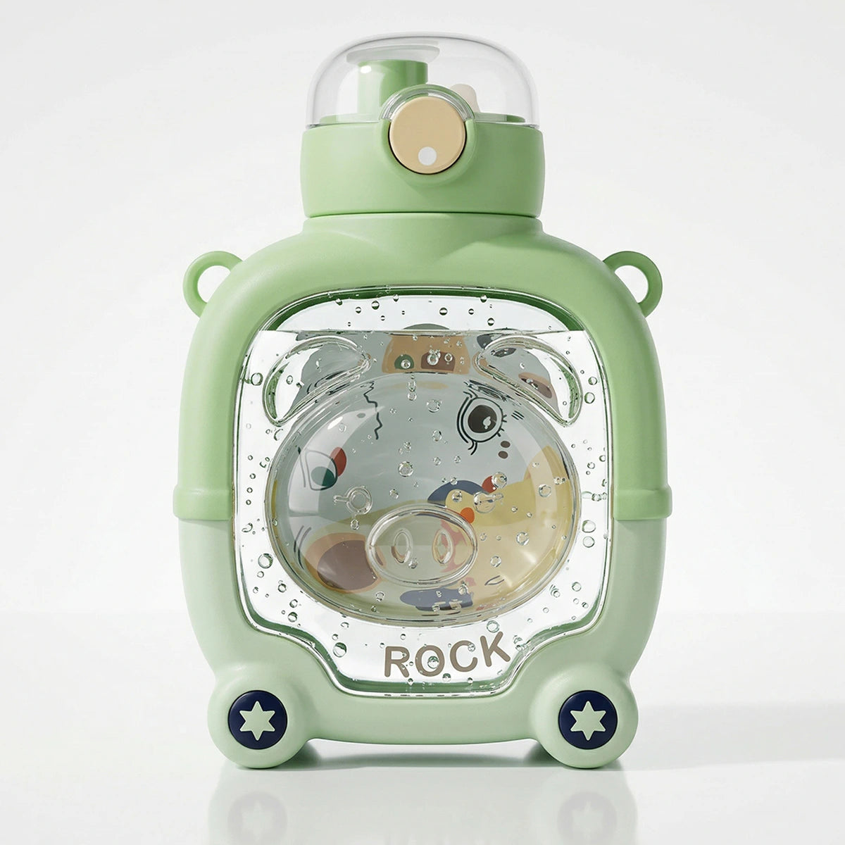 Kids Mint Green Bear Cartoon Straw Water Bottle Trending Accessories Green Onesize