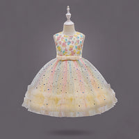 Girls Yellow Heart Applique Fit & Flare Party Wear Dress Party Dresses Yellow 1-2 Y