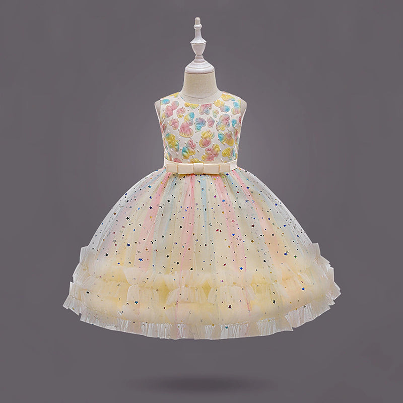 Girls Yellow Heart Applique Fit & Flare Party Wear Dress Party Dresses Yellow 1-2 Y