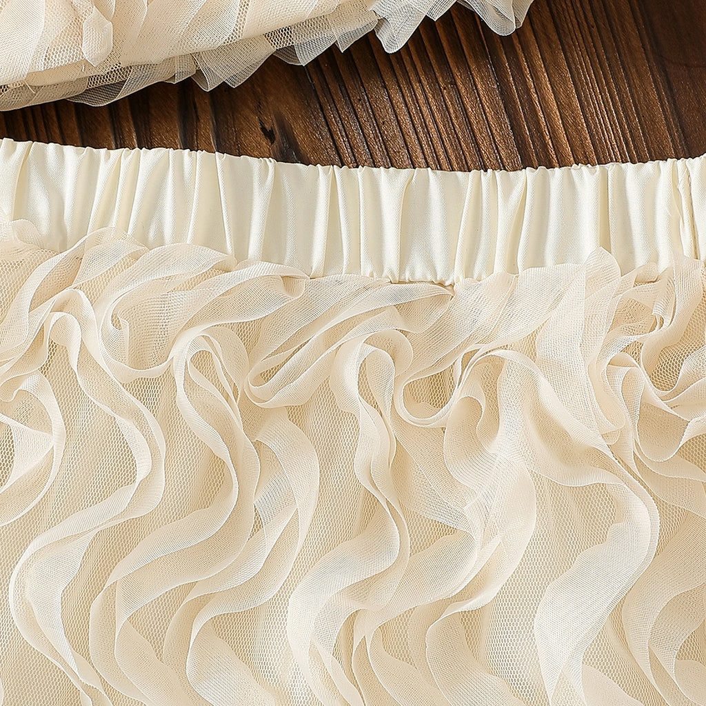 Girls Apricot Wave Mesh Ruffles Top & Skirts Co-ord Sets Sets