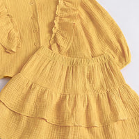 Girls Yellow Textured Ruffled Top with Tiered Skirt Sets 2 pc. Sets