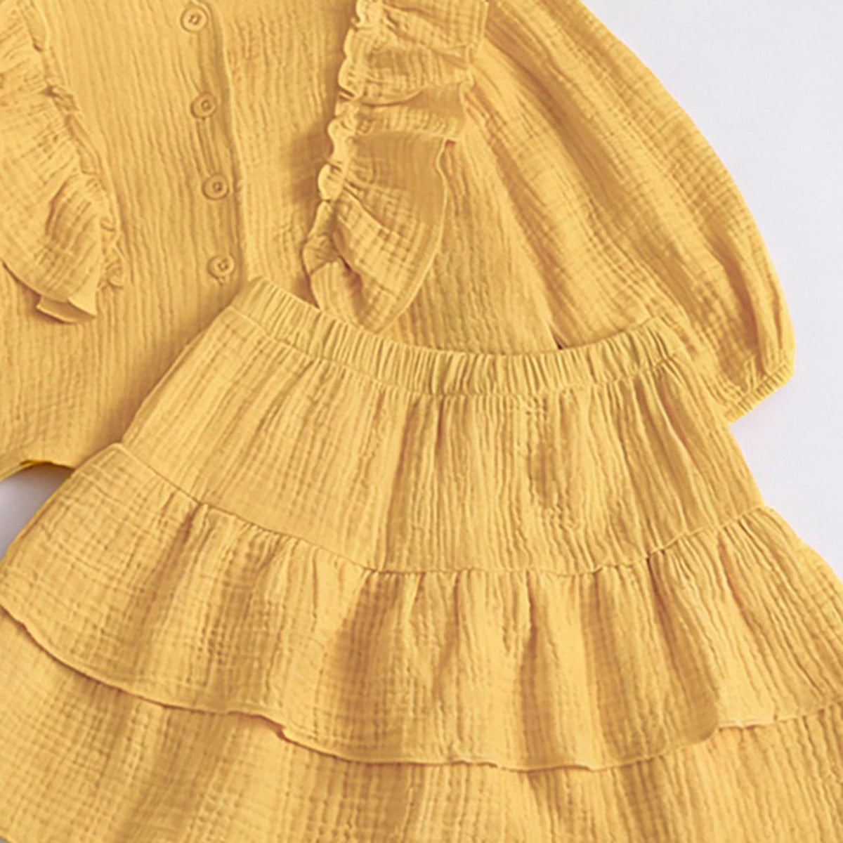 Girls Yellow Textured Ruffled Top with Tiered Skirt Sets 2 pc. Sets