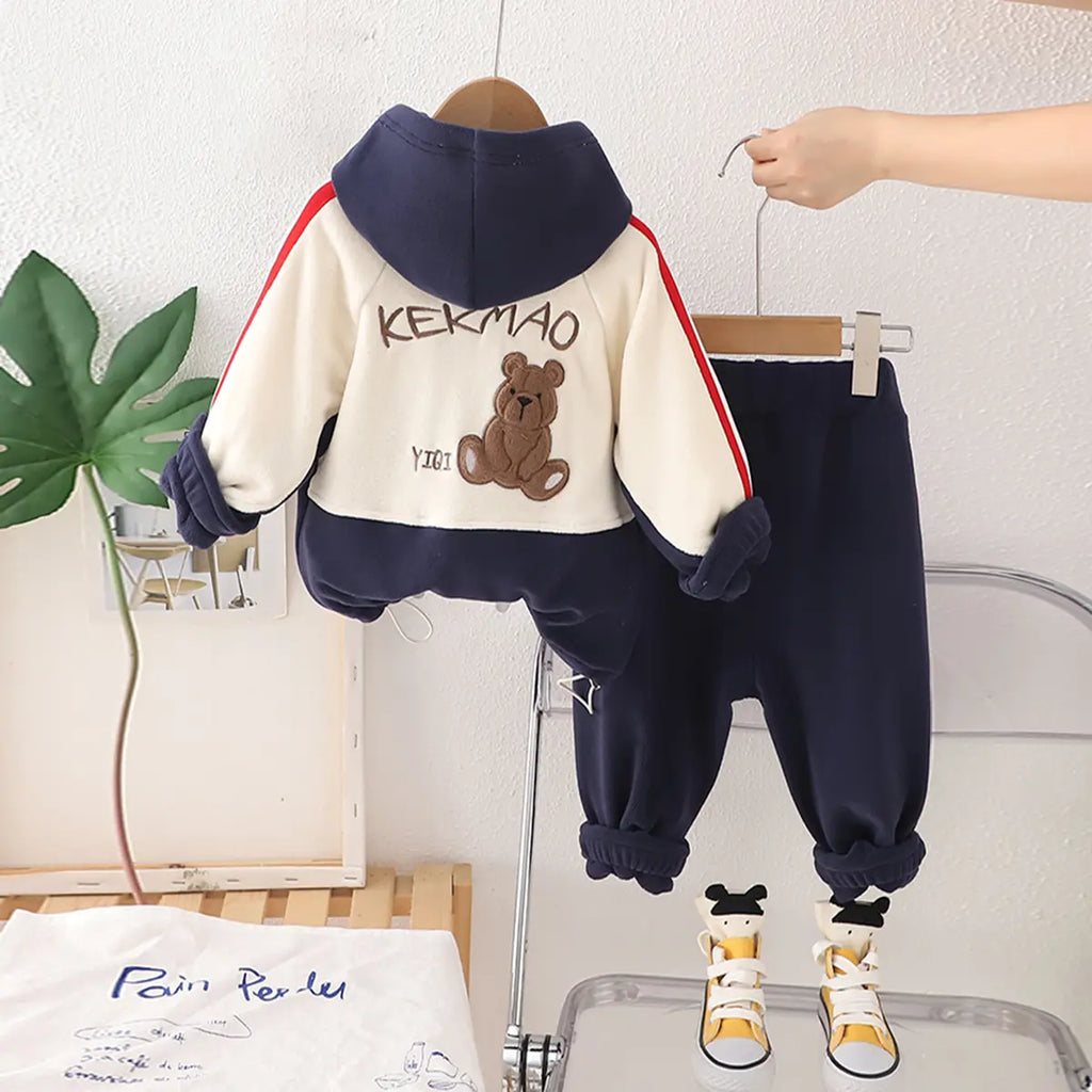 Boys Navy Blue Hooded Zip-up Jacket With Jogger Sets Sets