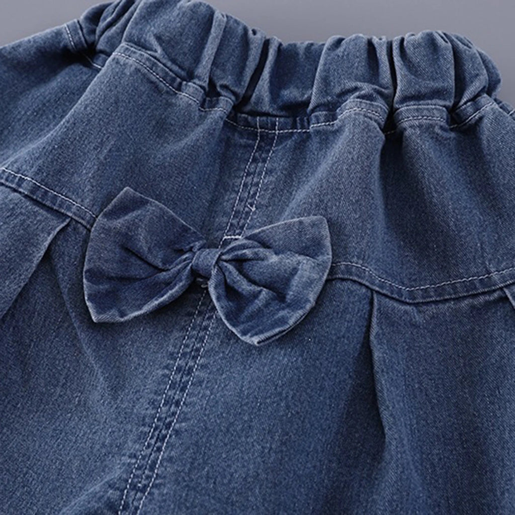 Girls Lavender Cherry Bow Embellished T-Shirt With Denim Shorts Sets 2 pc. Sets