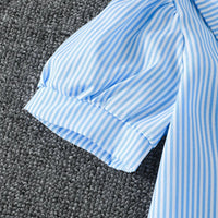 Girls Light Blue Stripes High-low Hem Top With Pants Co-ord Sets Sets