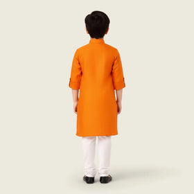 Boys Orange Ethnic wear Cotton Long Sleeve Kurta With Pyjama Set Ethnicwear Boys