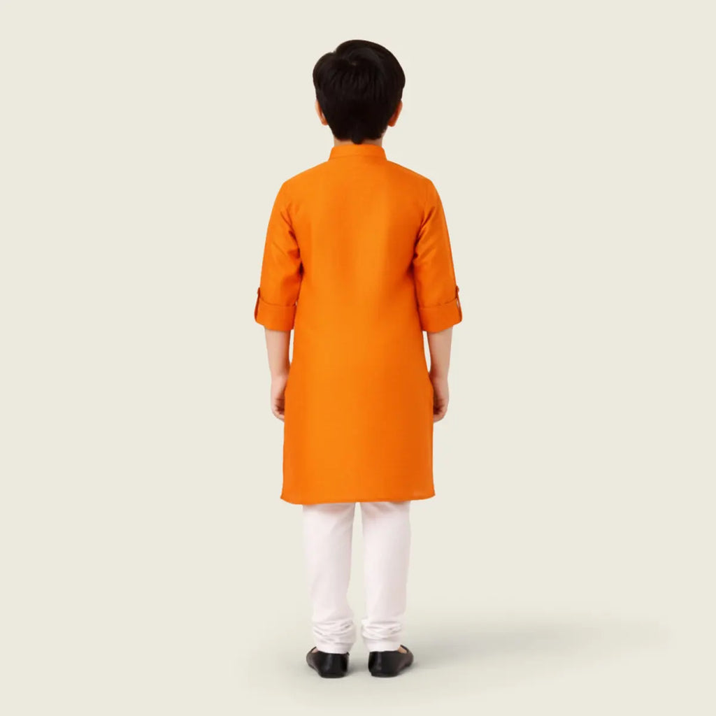 Boys Orange Ethnic wear Cotton Long Sleeve Kurta With Pyjama Set Ethnicwear Boys