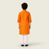 Boys Orange Ethnic wear Cotton Long Sleeve Kurta With Pyjama Set Ethnicwear Boys