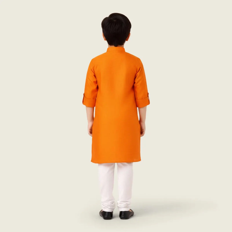 Boys Orange Ethnic wear Cotton Long Sleeve Kurta With Pyjama Set Ethnicwear Boys