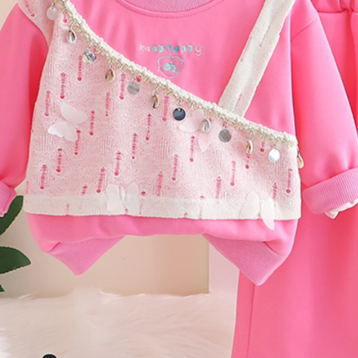 Girls Pink Embroidered Long Sleeves Sweatshirt With Pants Set 2 pc. Sets