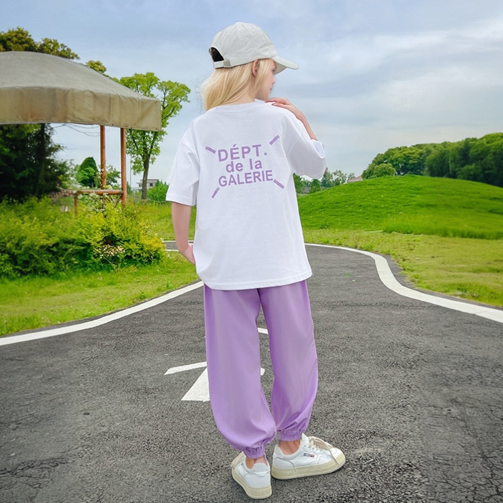 Girls Purple Elephant Printed Summer T-Shirt With Jogger Set 2 pc. Sets