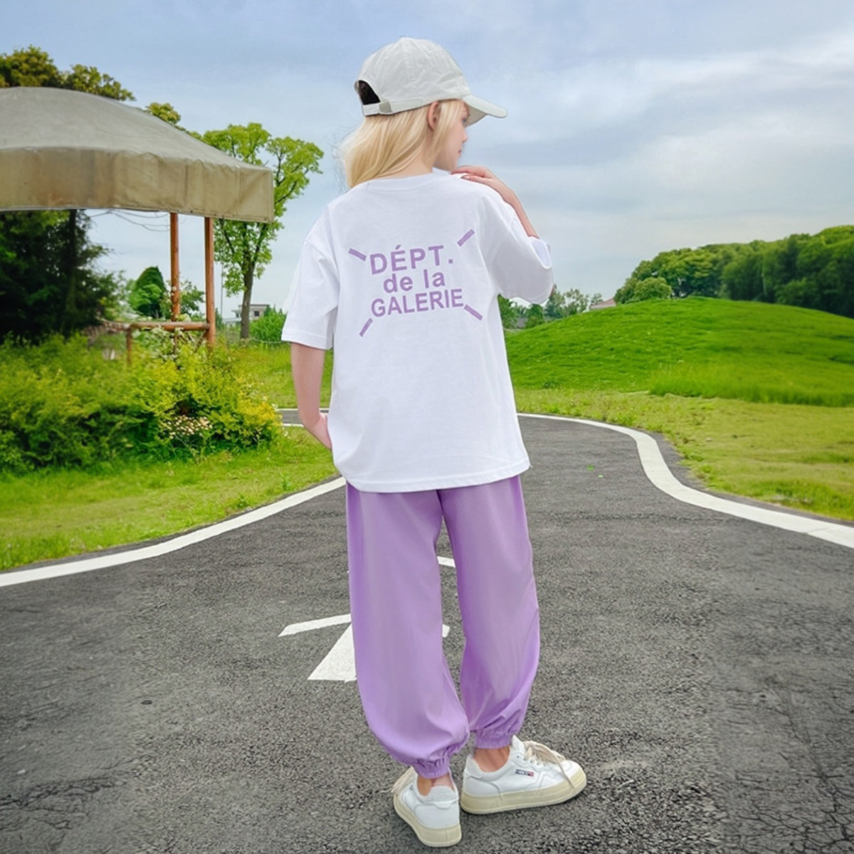 Girls Purple Elephant Printed Summer T-Shirt With Jogger Set 2 pc. Sets
