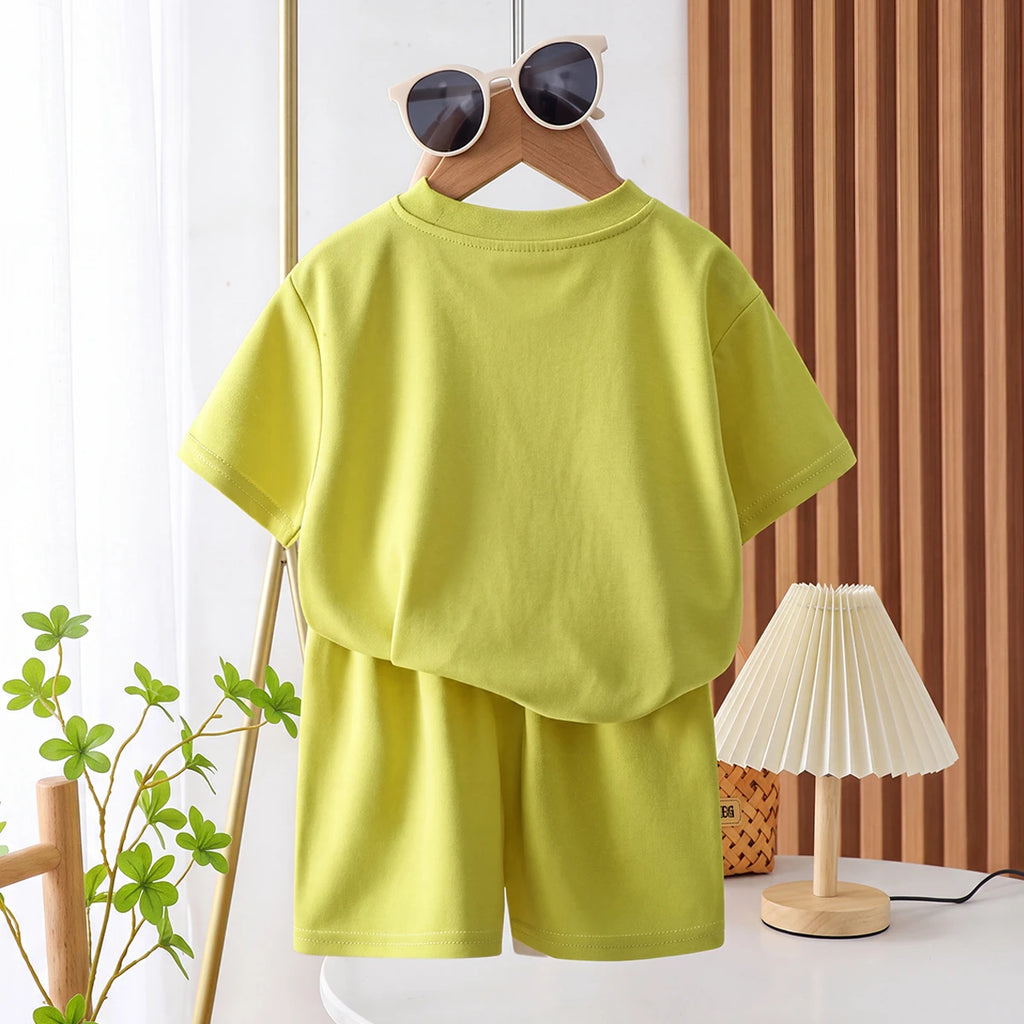 Boys Lime Green Typography Print T-Shirt With Shorts Sets 2 pc. Sets