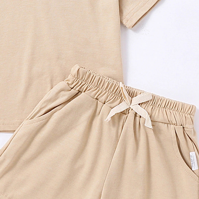 Boys Khaki Short Sleeves T-Shirt With Shorts Co-ord Sets Sets
