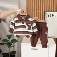 Boys Brown Stripes Polo T-Shirt With Pants set 2 pc. Sets Brown 1-2 Y
