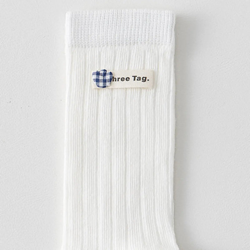 Pack of 5 Girls White Gingham Applique Calf Length Socks Socks