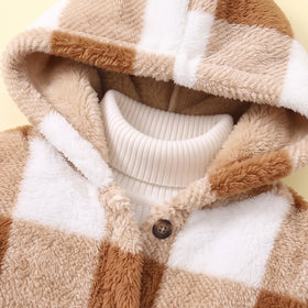 Girls Brown Checked Long Sleeve Hooded Jacket Coats & Jackets